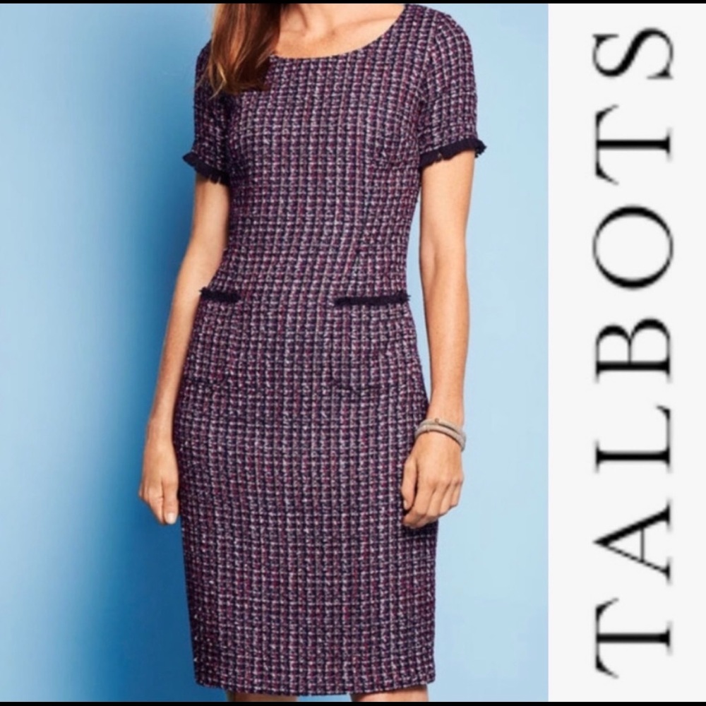 Talbots navy tweed short sleeve shift dress - 8P